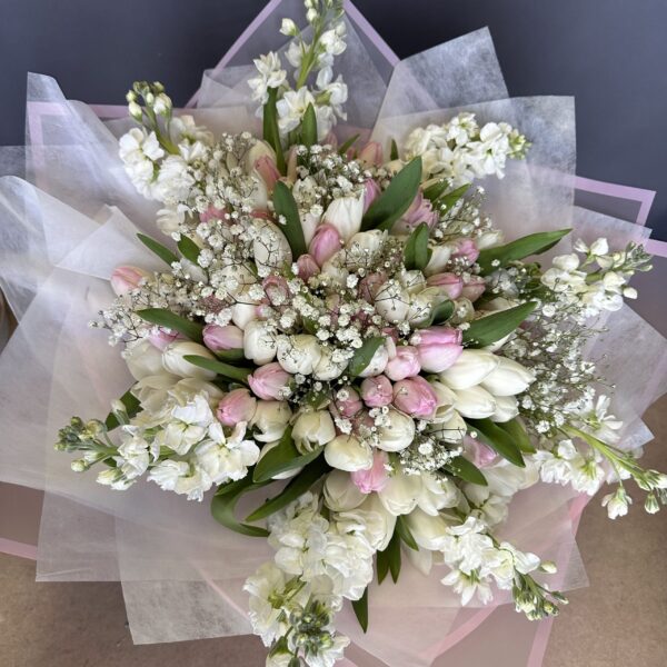 Bouquet "100 Tulips with Gypso&Stock" - Image 2
